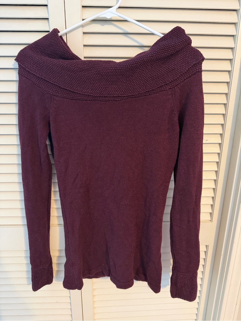 Women's Off-Shoulder Knit Sweater in Deep Plum
